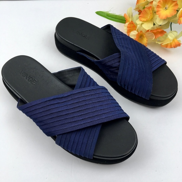 NEW VINCE Blue Cross Strap Sandal Slides Size 6.5 - Picture 2 of 8